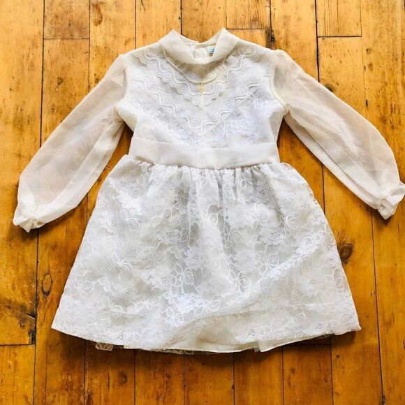 HOLLYWOOD Girls Dress Size 8 White Lace Lined VTG - Picture 1 of 8